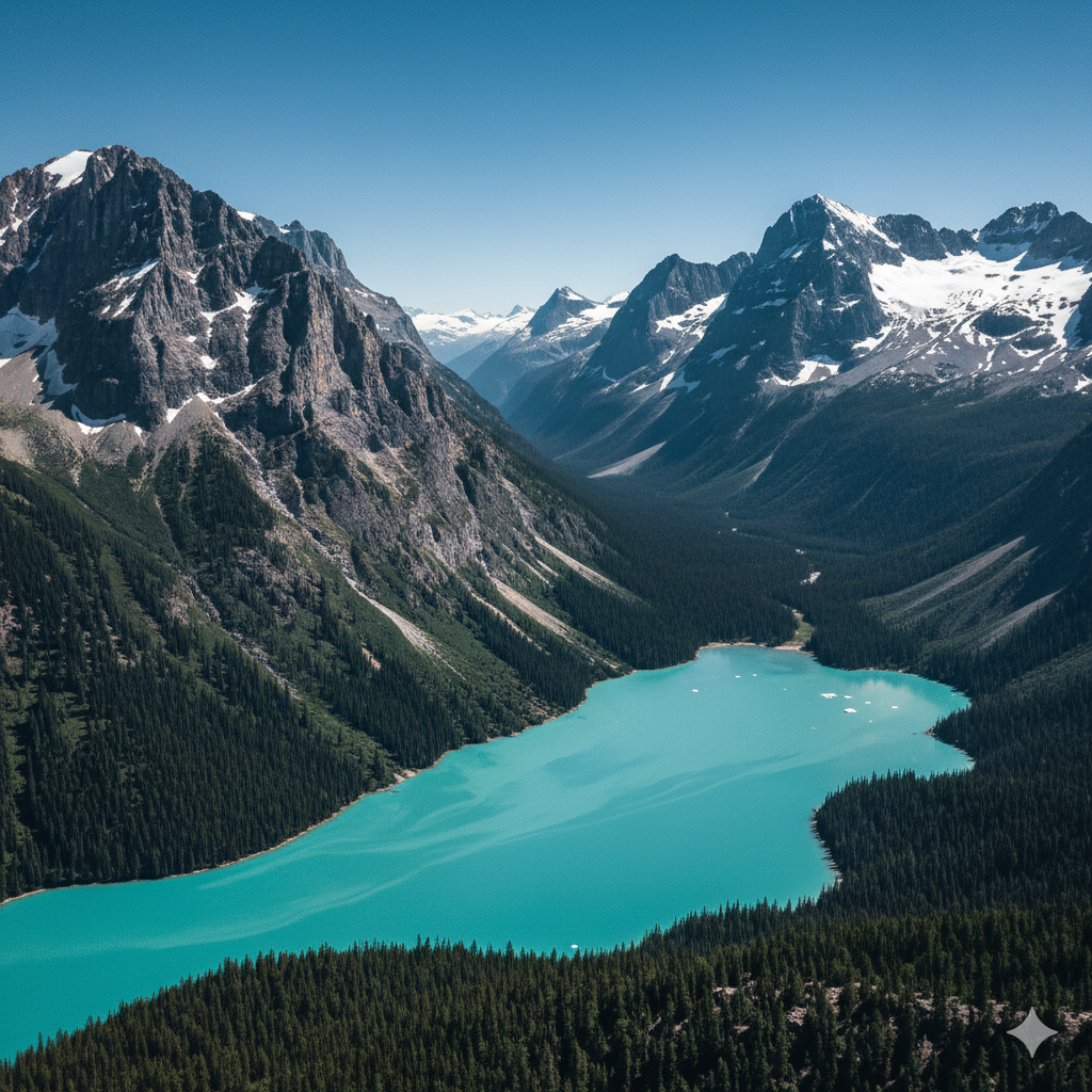 Sunrise over mountains and lake